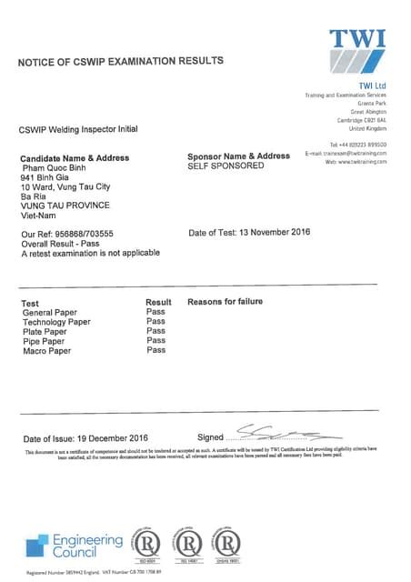 cswip result|cswip result check.
